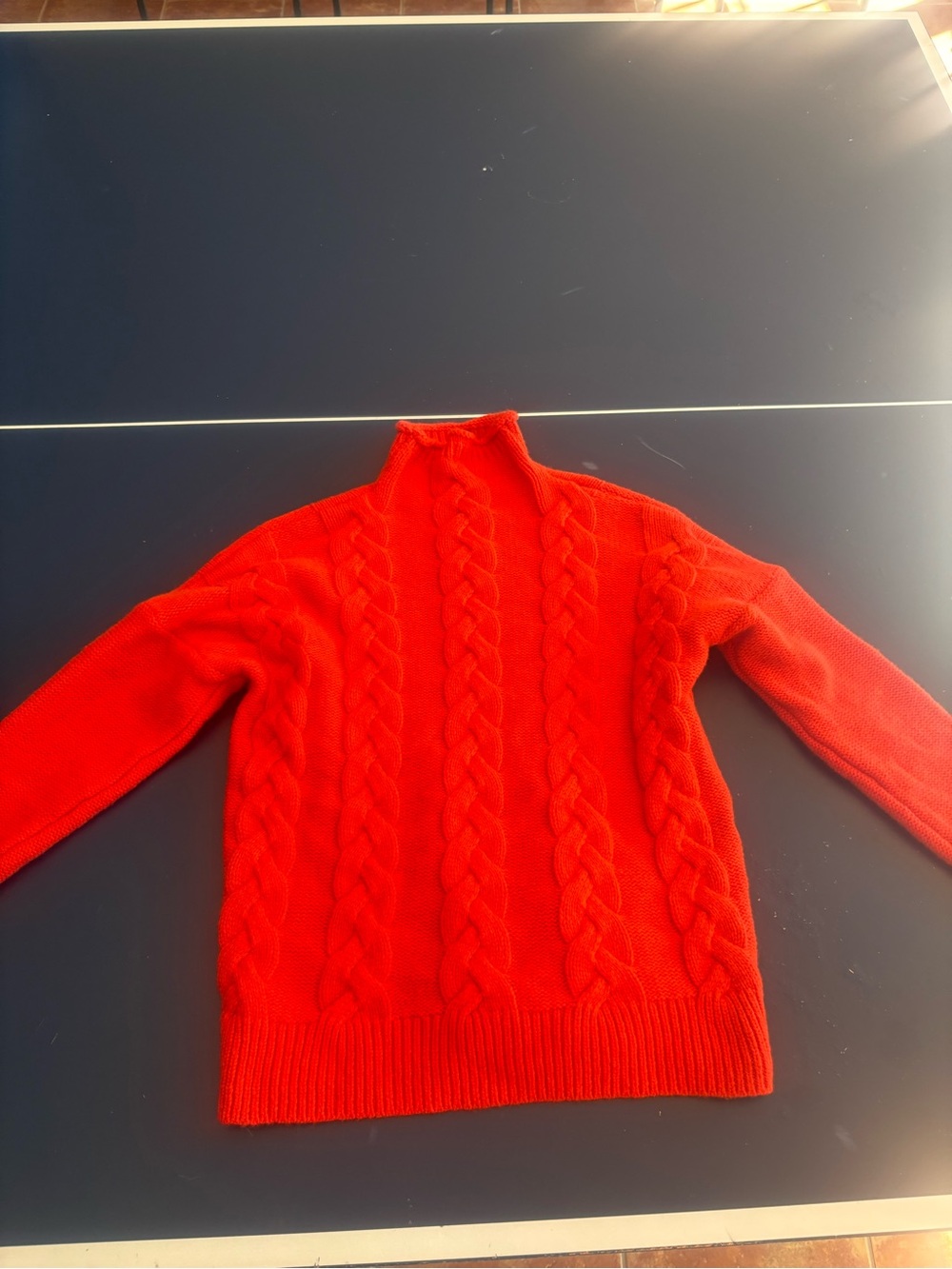 Bright Orange Cable Knit Turtleneck Sweater